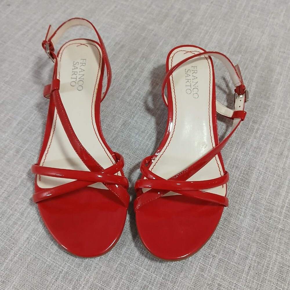 Cherry Red Patten Leather Strappy Kitten Heal Sandle by Franco Sarto Size 7M - Picture 2 of 10